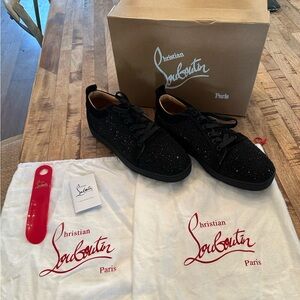 Christian Louboutin Men’s Black Velvet Bedazzled Sneaker EU 45